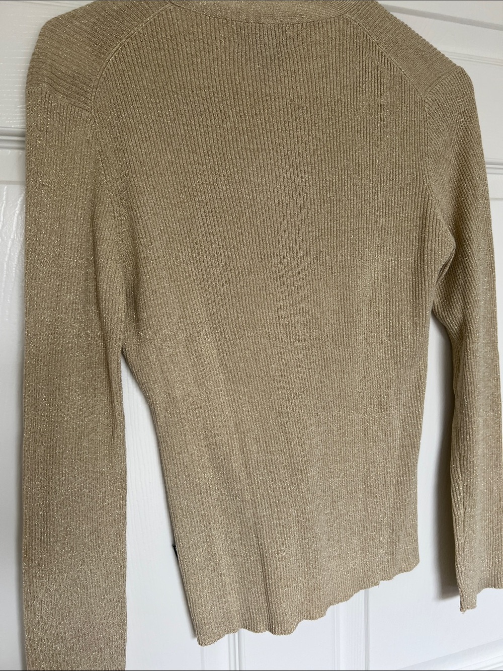 Metallic Ribbed V-Neck Cardigan - Gold - Picture 4 of 4